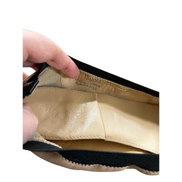 J.Crew Nude Leather Black Trim Cap Toe Slip On Elastic Flats - Picture 6 of 8